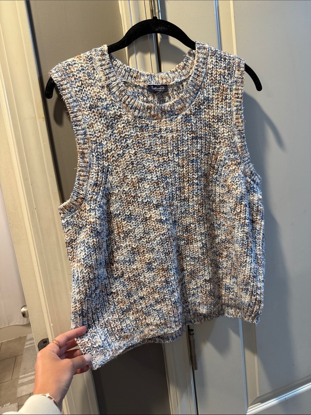Splendid Multicolor Knit Sleeveless Sweater Vest - Blue, Cream, Brown